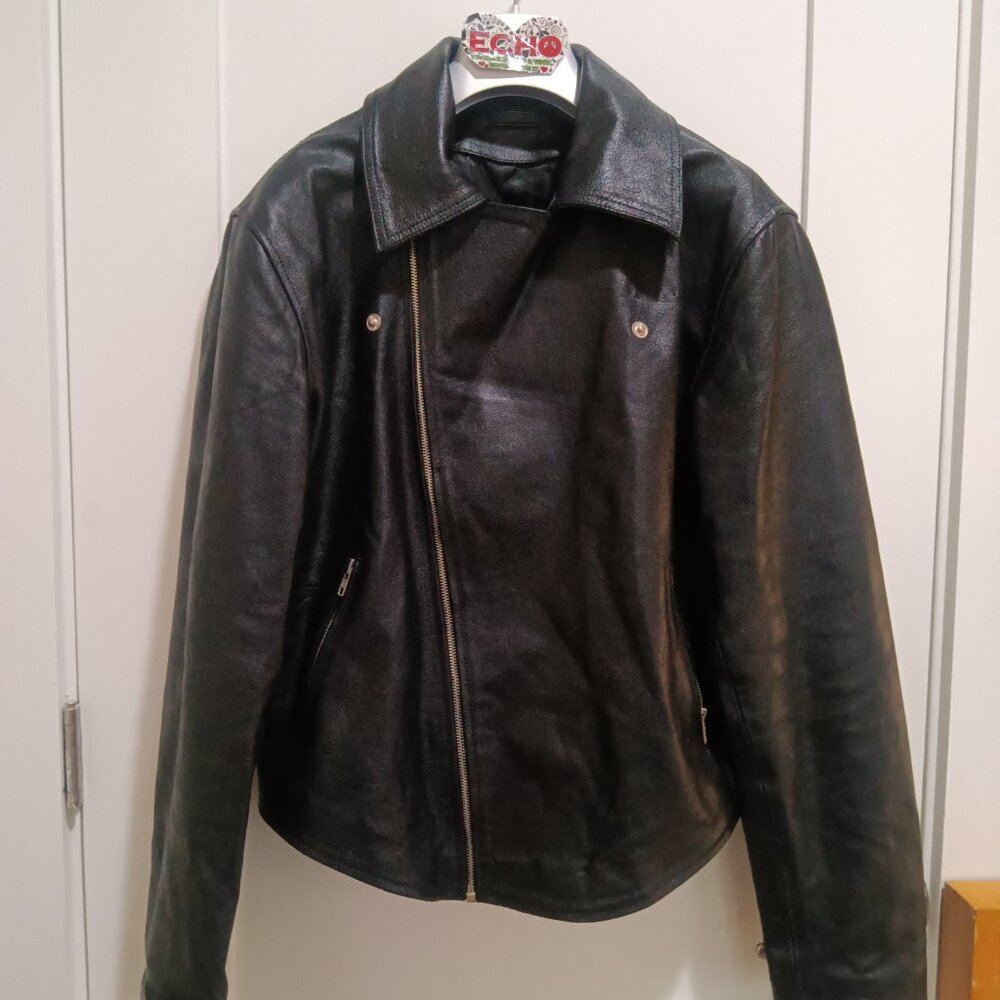 Mens Black Leather Motorcycle Jacket, Heavy, Lined Very Good! - Picture 5 of 10